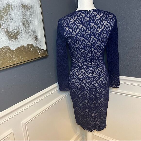 Reiss Fern Blue Lace Long Sleeve Sheath Dress - Picture 7 of 10
